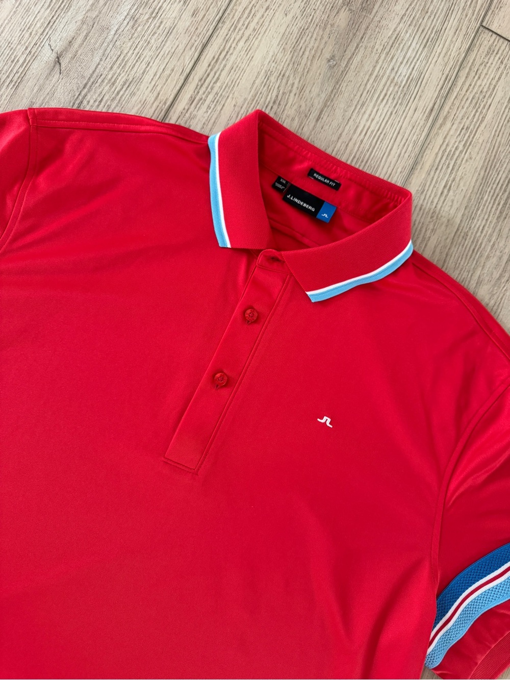 J.Lindeberg Red Polo with Contrast Blue-White Collar